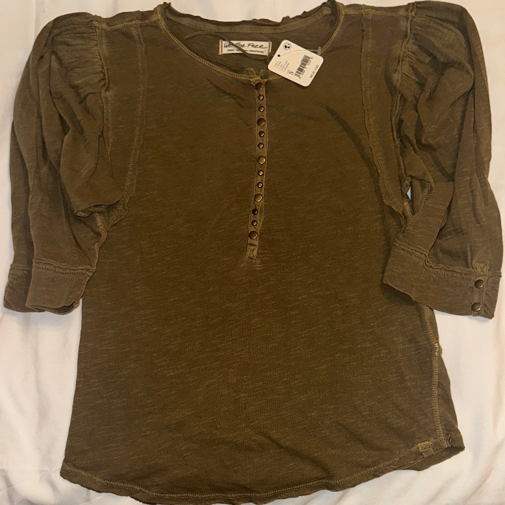 Free People Olive Button-Front Blouse size Small
